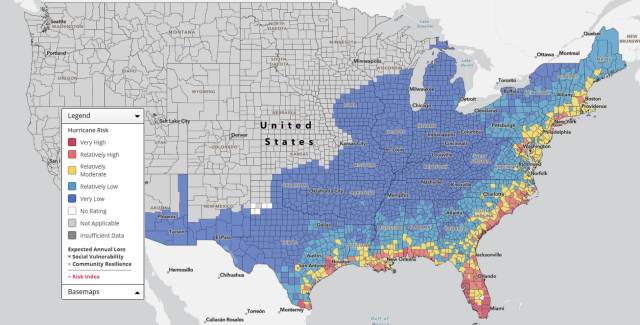 US hurricane risk map from FEMA