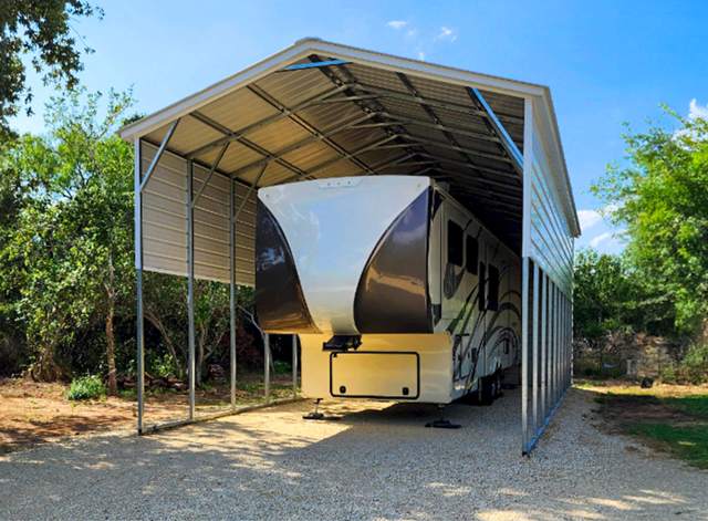 RV under a metal carport