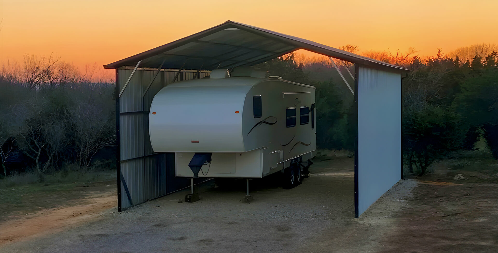 RV under a metal carport