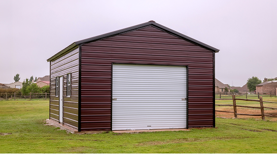 Brown garage with one garage door
