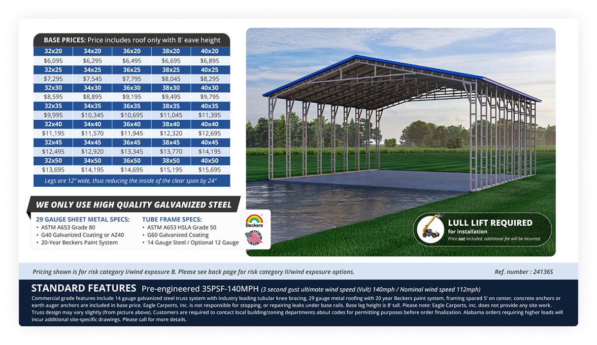 32 To 40 Wide Commercial Carport
