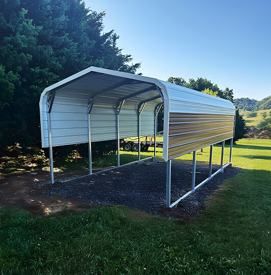Small carport with regular roof and side panels