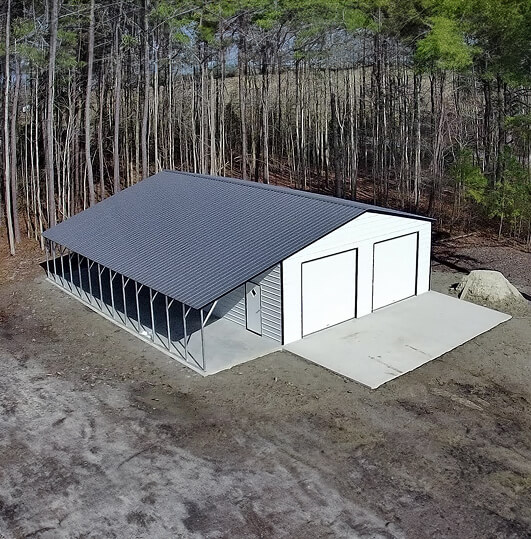 Large metal building with lean to