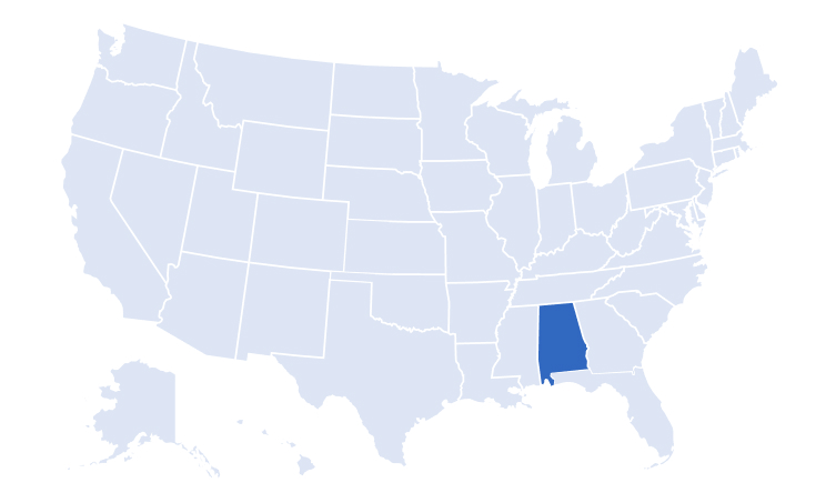 Map of USA with Alabama highlighted