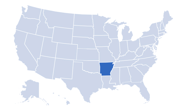 Map of USA with Arkansas highlighted