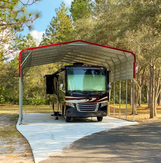RV inside of a carport
