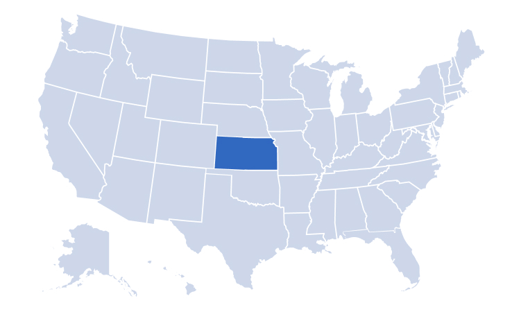 Map of USA highlighting Alan's Factory Outlet's delivery areas in Kansas