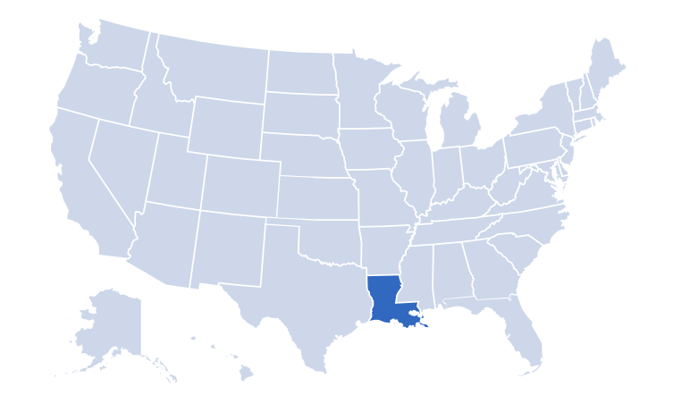 Map of USA highlighting Alan's Factory Outlet's delivery areas in Louisiana