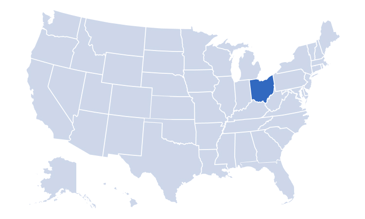 Map of USA highlighting Alan's Factory Outlet's delivery areas in Ohio