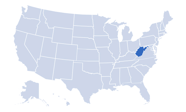 Map of USA highlighting Alan's Factory Outlet's delivery areas in West Virginia