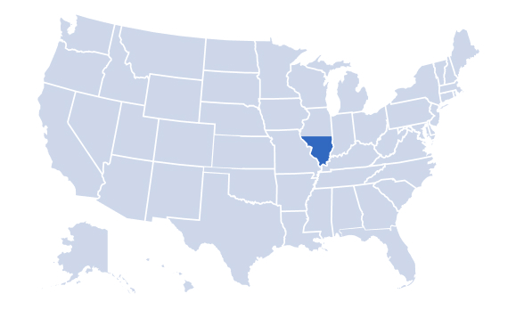 Map of USA highlighting Alan's Factory Outlet's delivery areas in Illinois