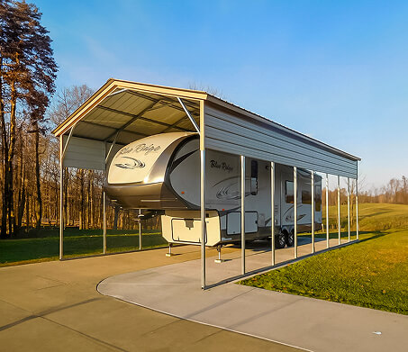 RV under a metal rv carport