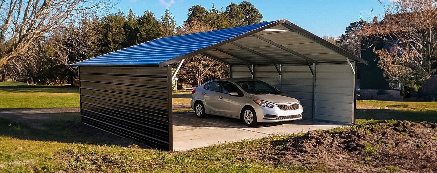 Car parked under metal carport