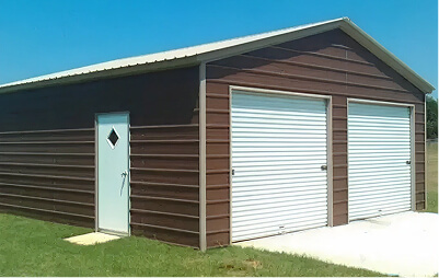 Brown garage with two doors