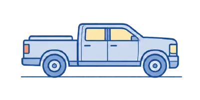 Illustration of a full-size pickup truck used for garage dimension planning and vehicle clearance considerations in custom metal garages.