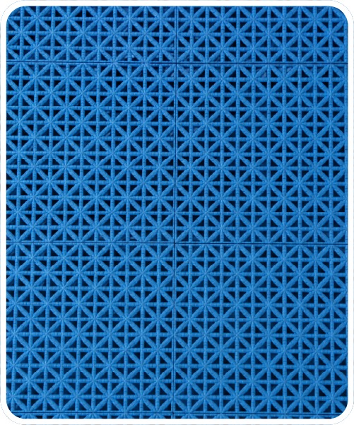 Close-up swatch of blue modular athletic court tile flooring with a textured grid pattern, commonly used for indoor basketball and sport courts.