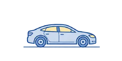 Illustration of a standard sedan car for comparing vehicle fit and garage space requirements in residential side-entry garage designs.