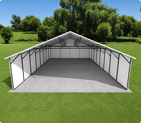 Steel frame for 30 foot wide garage