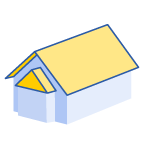 Illustration of a front gable roof, a house with the triangular gable end facing forward over the entrance.