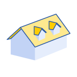 Illustration of a gable roof with dormers, showing windowed sections projecting from the roof slope to add light and headroom.