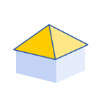 Illustration of a pyramid roof, with four equal sides rise to a single point with no ridge, common on a small square building.