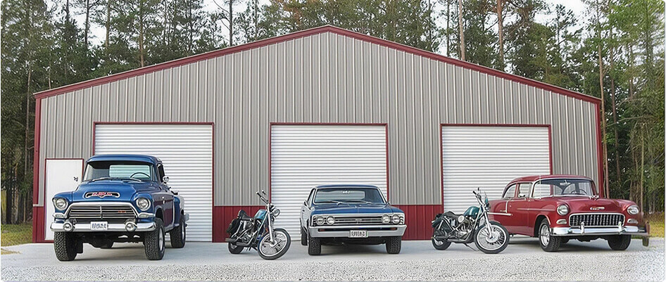 60×100 metal building with 16′ legs and 3 14×14 garage doors and a 36″ walk in door