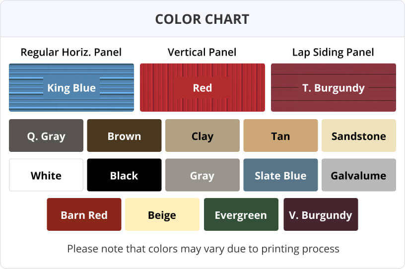 100x32 Vertical Carport & Metal Buildings Color Chart