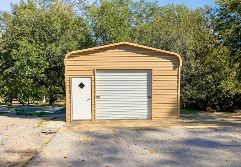 Metal garage with roll-up door