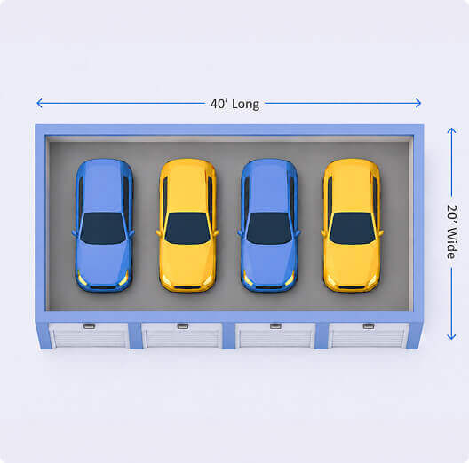 Four cars in a garage layout