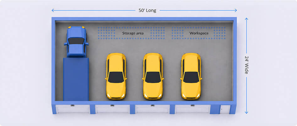 4 car garage plan with workspace