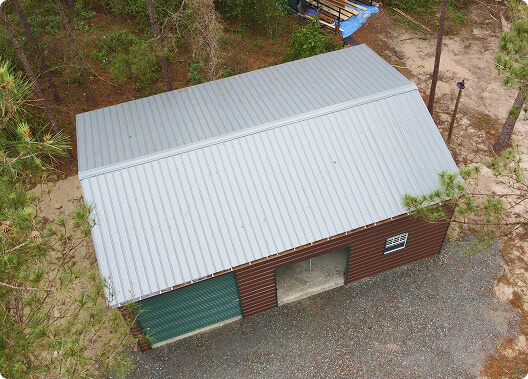 Metal roof on a storage building